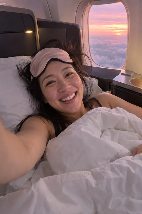 Grace Liu in Japan Airlines business class
